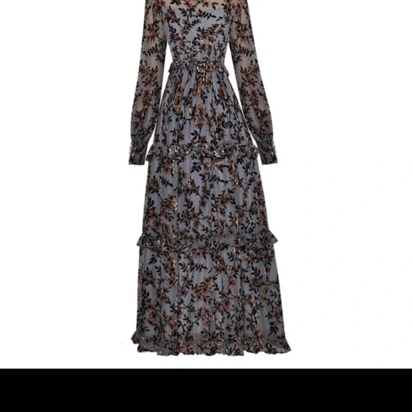 NEW!!! Mesh Dresses Women's Sleeve Flocking Print Vintage Long Party Dress - Picture 3 of 8